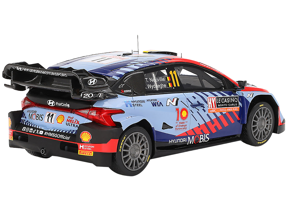 Hyundai i20 N Rally1 Hybrid #11 Thierry Neuville - Martijn Wydaeghe 'Hyundai Shell Mobis WRT'  Winner WRC 'Monte Carlo Rally' (2024) 1/18 Model Car by Top Speed