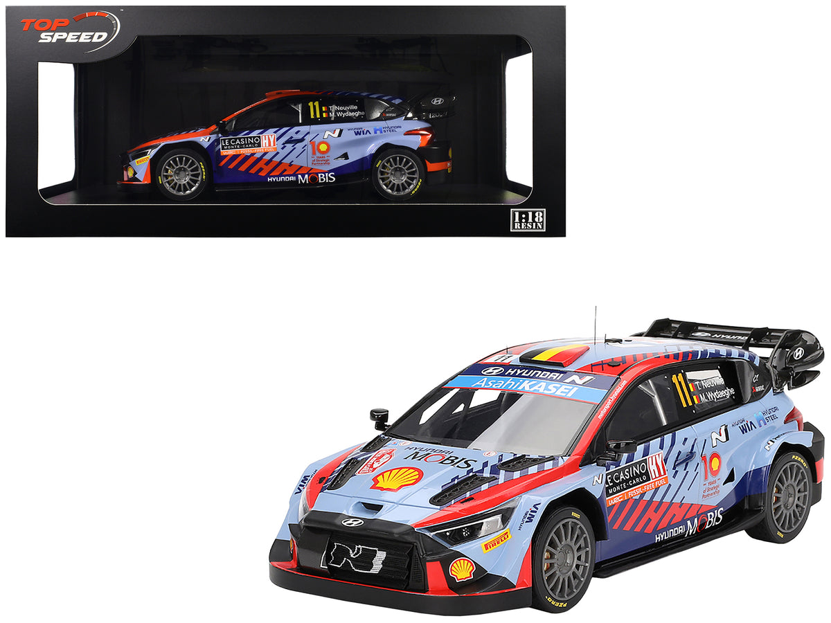 Hyundai i20 N Rally1 Hybrid #11 Thierry Neuville - Martijn Wydaeghe 'Hyundai Shell Mobis WRT'  Winner WRC 'Monte Carlo Rally' (2024) 1/18 Model Car by Top Speed