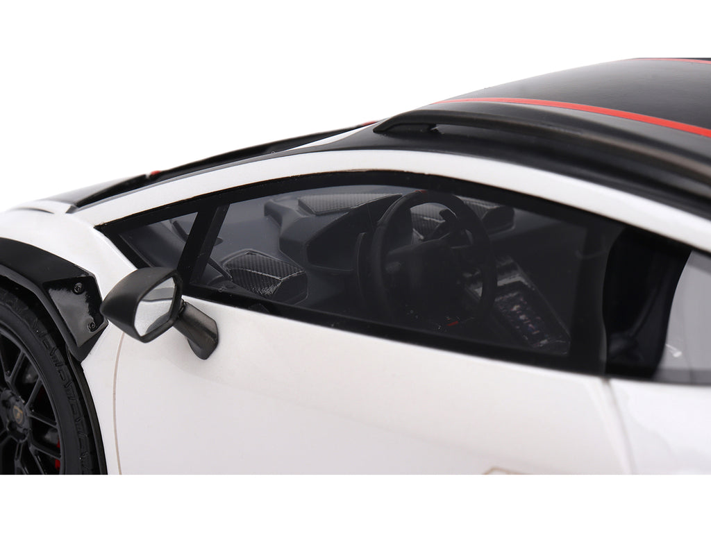 Lamborghini Huracan Sterrato Bianco Asopo White with Matt Black Top and Red Stripes 1/18 Model Car by Top Speed