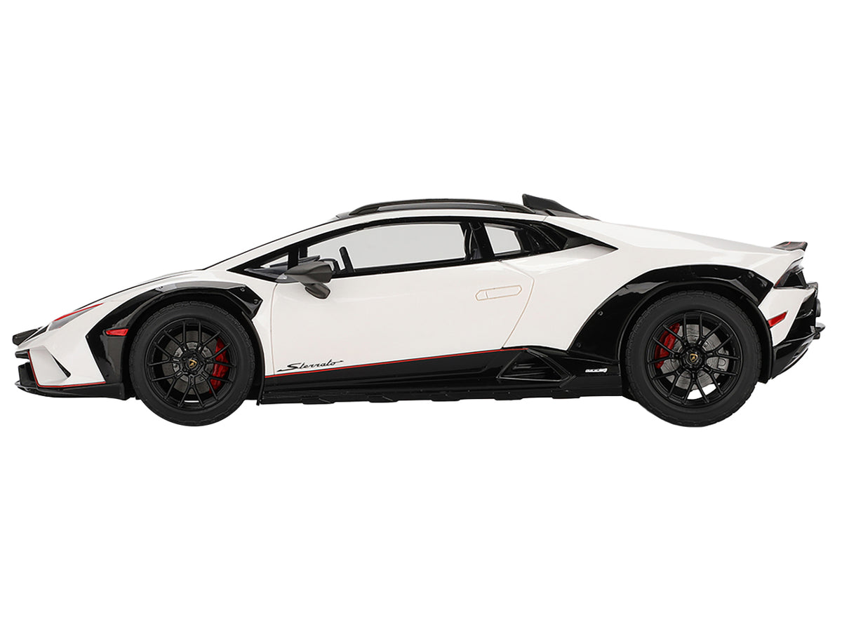 Lamborghini Huracan Sterrato Bianco Asopo White with Matt Black Top and Red Stripes 1/18 Model Car by Top Speed