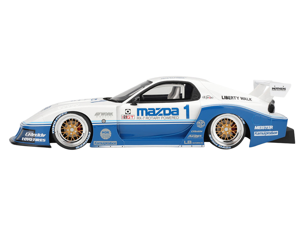 Mazda RX-7 LB-Super Silhouette RHD (Right Hand Drive) #1 Jeremy Barnes - Pete Halsmer 'IMSA' White and Blue 1/18 Model Car by Top Speed