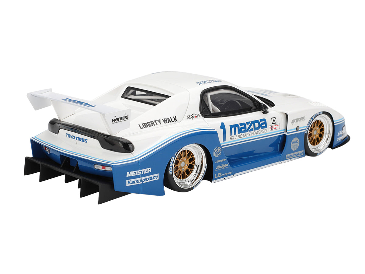 Mazda RX-7 LB-Super Silhouette RHD (Right Hand Drive) #1 Jeremy Barnes - Pete Halsmer 'IMSA' White and Blue 1/18 Model Car by Top Speed