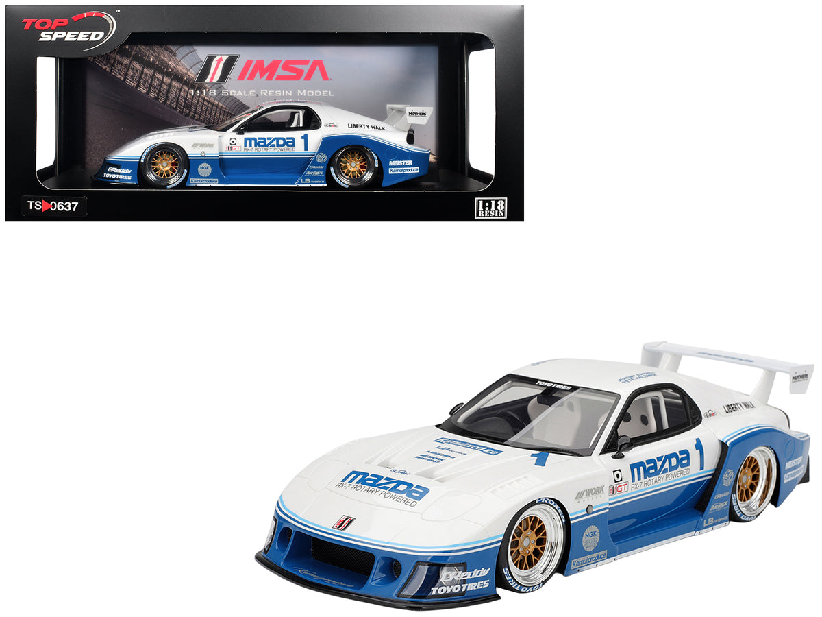 Mazda RX-7 LB-Super Silhouette RHD (Right Hand Drive) #1 Jeremy Barnes - Pete Halsmer 'IMSA' White and Blue 1/18 Model Car by Top Speed