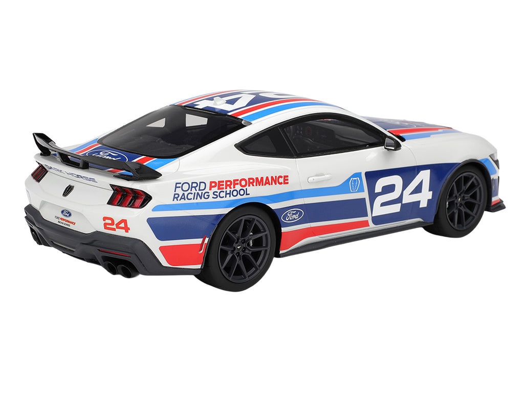 Ford Mustang Dark Horse #24 'Ford Performance Racing School' White with Graphics 1/18 Model Car by Top Speed