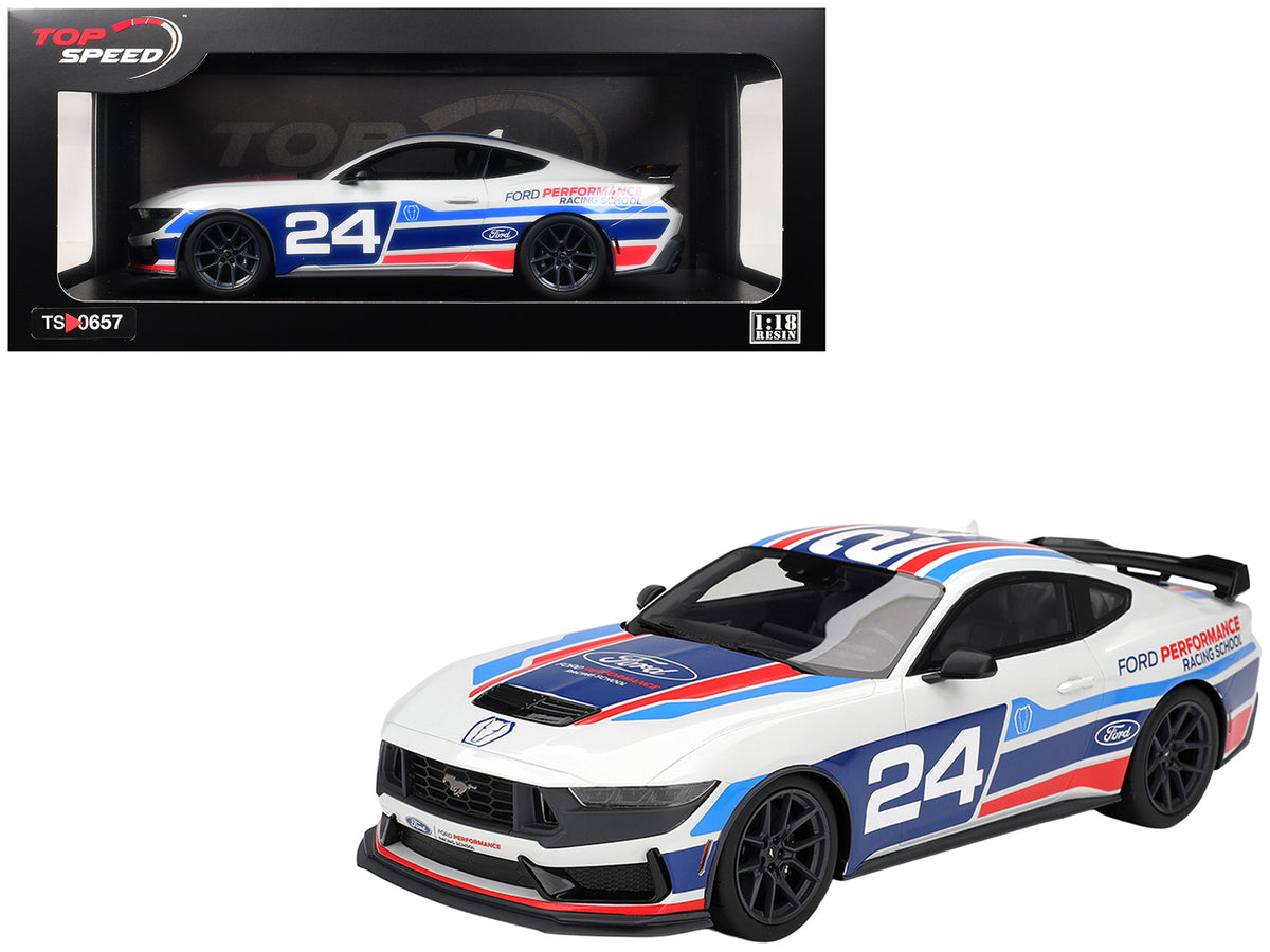 Ford Mustang Dark Horse #24 'Ford Performance Racing School' White with Graphics 1/18 Model Car by Top Speed