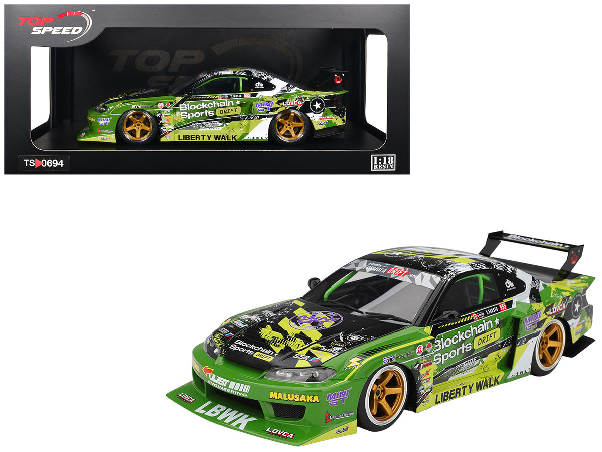Nissan LB-Super Silhouette S15 SILVIA RHD (Right Hand Drive) #555 V2 Yukio Fausto 'Formula Drift Japan' (2024) 1/18 Model Car by Top Speed
