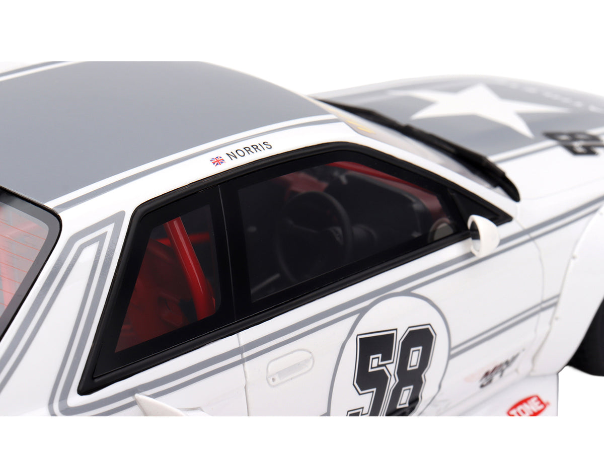 Nissan Skyline GT-R (R32) RHD (Right Hand Drive) #58 'LBWK - Kaido Works' White with Gray Stripes and Graphics 'Tokyo Auto Salon (TAS) 2025' 1/18 Model Car by Top Speed