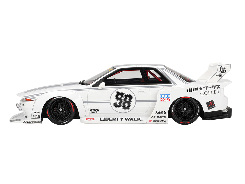 Nissan Skyline GT-R (R32) RHD (Right Hand Drive) #58 'LBWK - Kaido Works' White with Gray Stripes and Graphics 'Tokyo Auto Salon (TAS) 2025' 1/18 Model Car by Top Speed