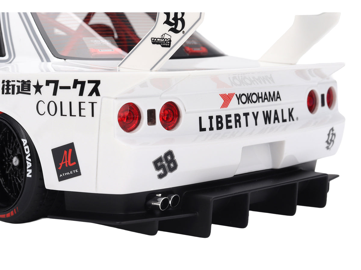 Nissan Skyline GT-R (R32) RHD (Right Hand Drive) #58 'LBWK - Kaido Works' White with Gray Stripes and Graphics 'Tokyo Auto Salon (TAS) 2025' 1/18 Model Car by Top Speed