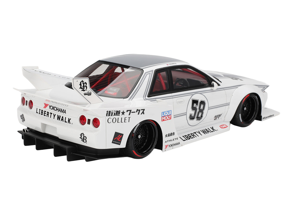Nissan Skyline GT-R (R32) RHD (Right Hand Drive) #58 'LBWK - Kaido Works' White with Gray Stripes and Graphics 'Tokyo Auto Salon (TAS) 2025' 1/18 Model Car by Top Speed