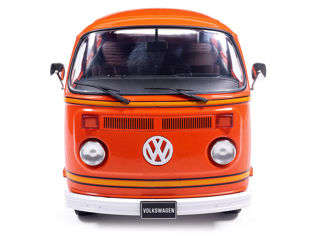 1978 Volkswagen Type 2 Bus 'Elektrotransporter' Orange with Yellow Stripes 1/18 Diecast Model by IXO Models