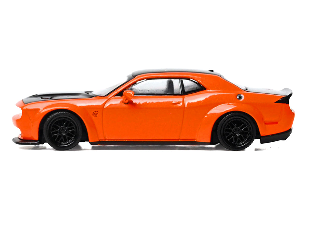 2018 Dodge Challenger SRT Hellcat Go Mango Orange with Matt Black Hood and Top 1/64 Diecast Model Car by IXO Models