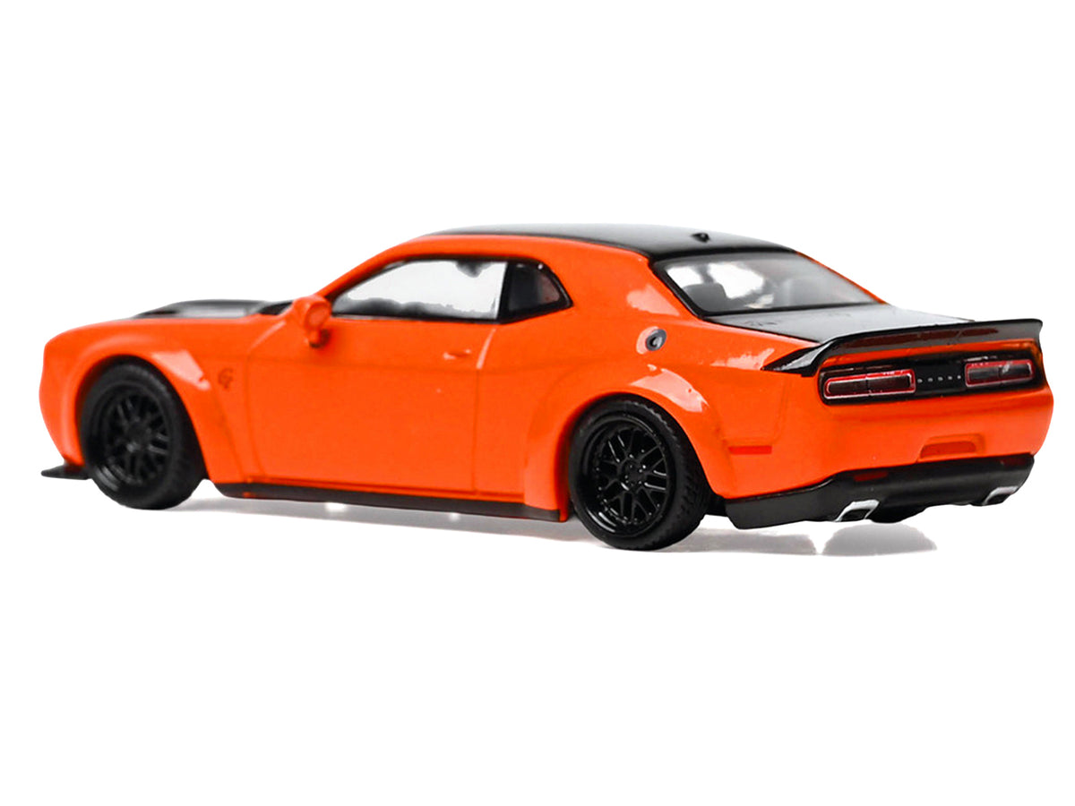 2018 Dodge Challenger SRT Hellcat Go Mango Orange with Matt Black Hood and Top 1/64 Diecast Model Car by IXO Models