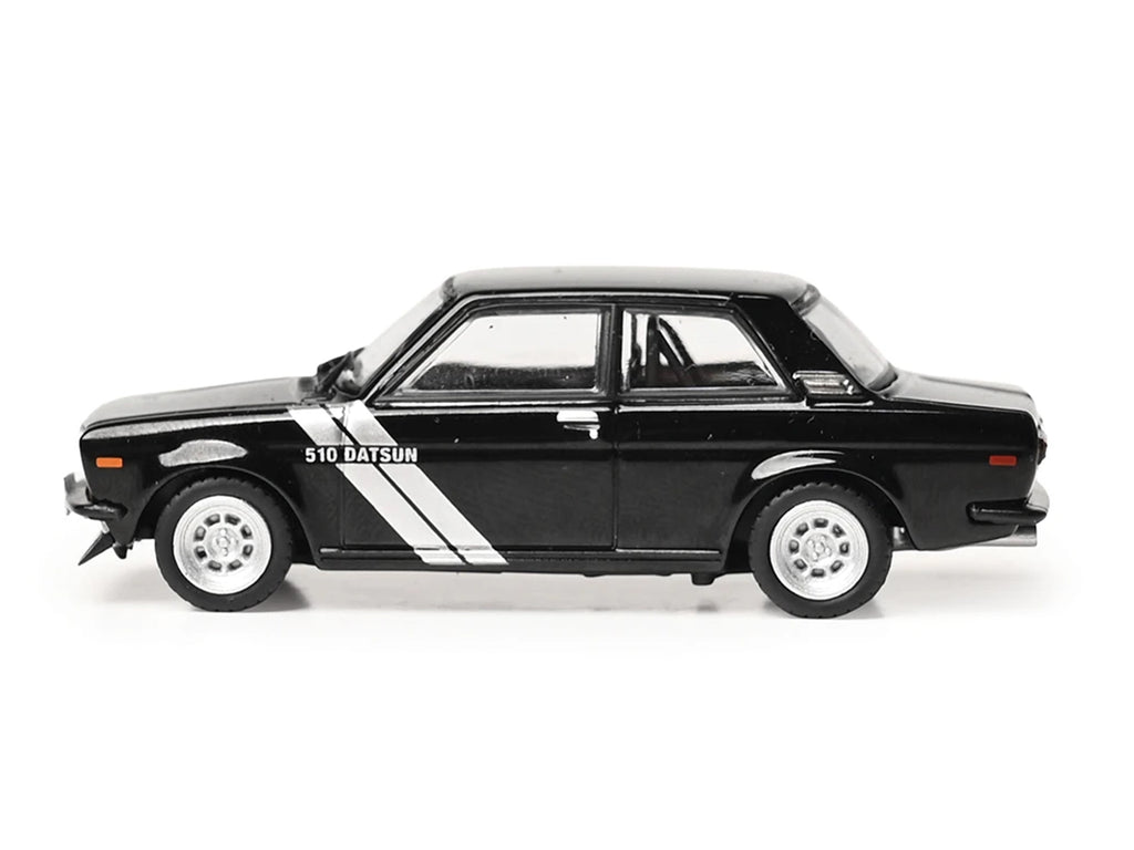 1971 Datsun 510 Black with Silver Stripes 1/64 Diecast Model Car by IXO Models