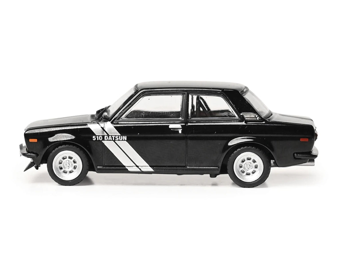 1971 Datsun 510 Black with Silver Stripes 1/64 Diecast Model Car by IXO Models