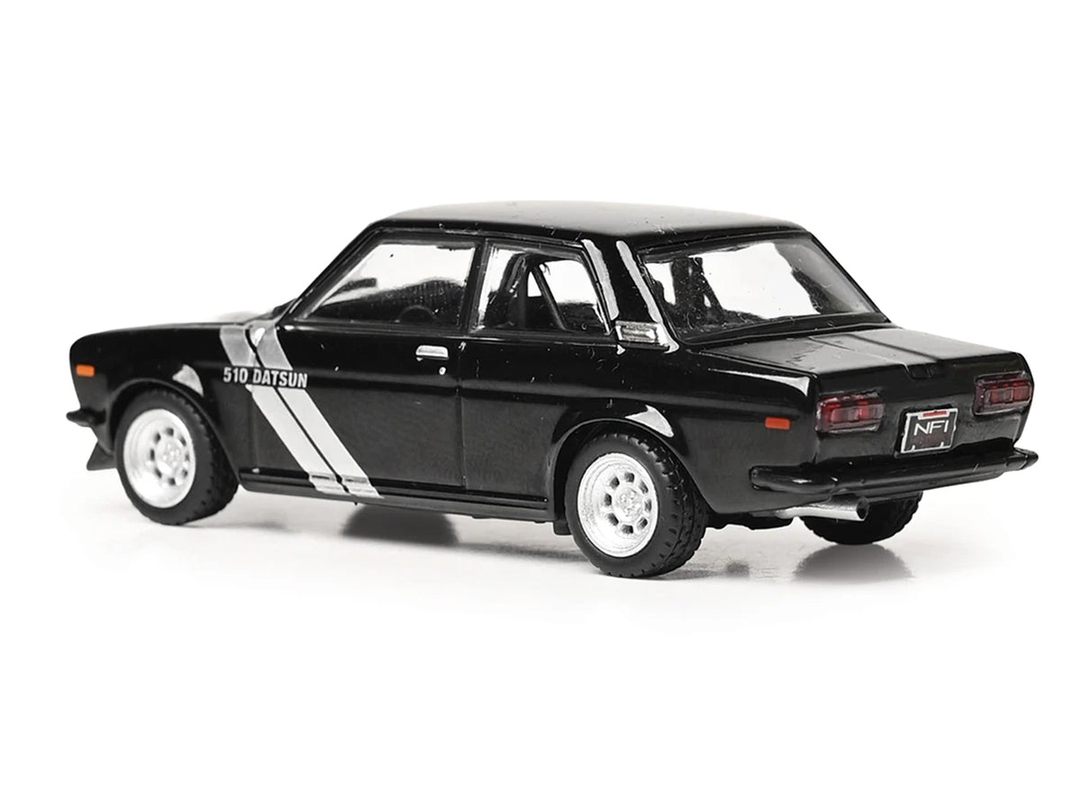1971 Datsun 510 Black with Silver Stripes 1/64 Diecast Model Car by IXO Models