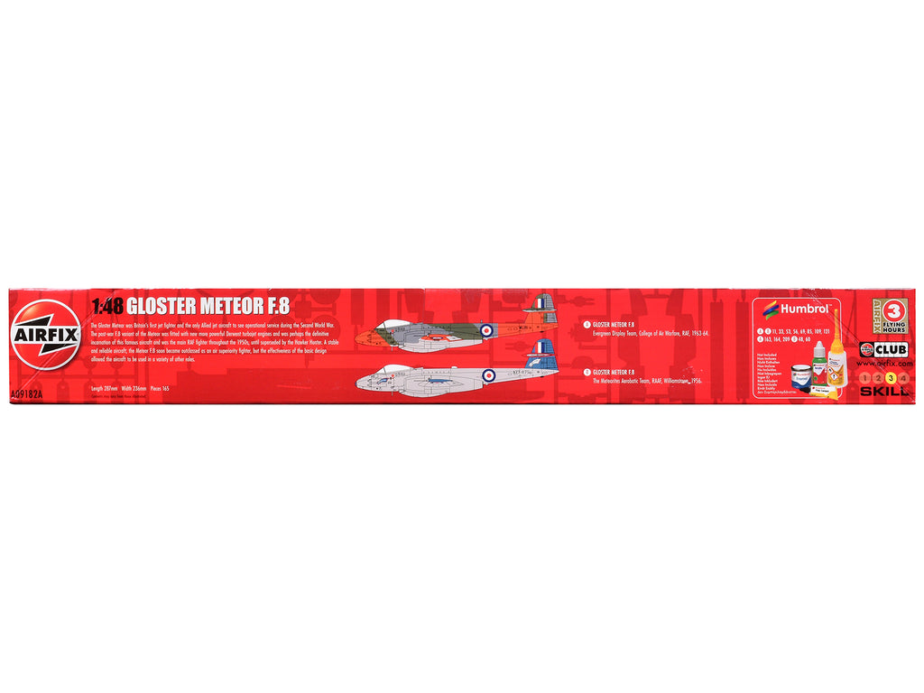 Level 3 Model Kit Gloster Meteor F.8 Aircraft with 2 Scheme Options 1/48 Plastic Model Kit by AirfixA09182A