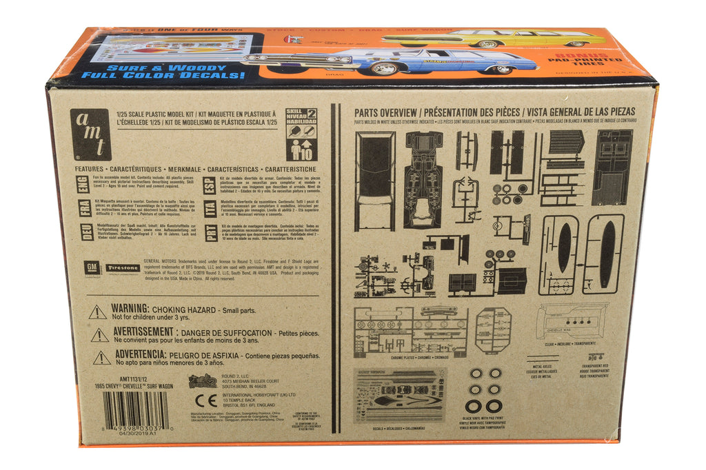 Skill 2 Model Kit 1965 Chevrolet Chevelle 'Surf Wagon' with Two Surf Boards 4 in 1 Kit 1/25 Scale Model by AMT