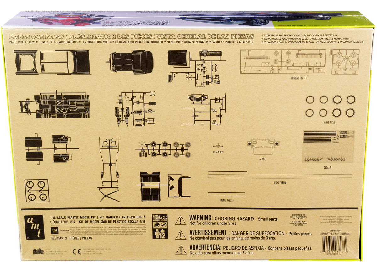 Skill 3 Model Kit 1957 Chevrolet Bel Air Convertible 2-in-1 Kit 1/16 Scale Model by AMT