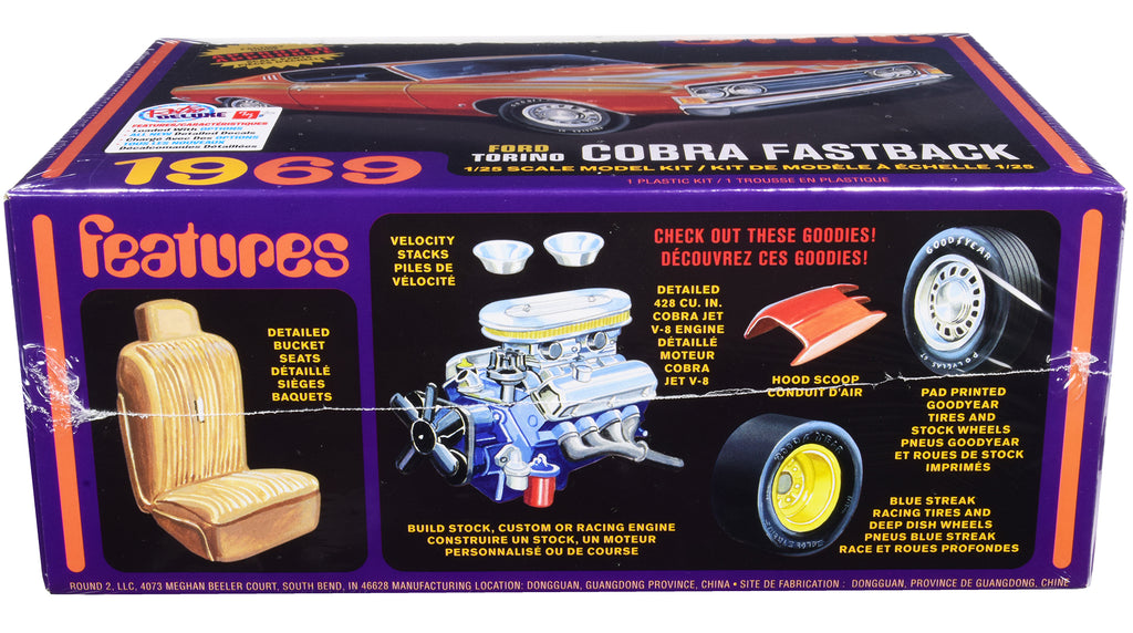 Skill 2 Model Kit 1969 Ford Torino Cobra Fastback 3-in-1 Kit 1/25 Scale Model by AMT