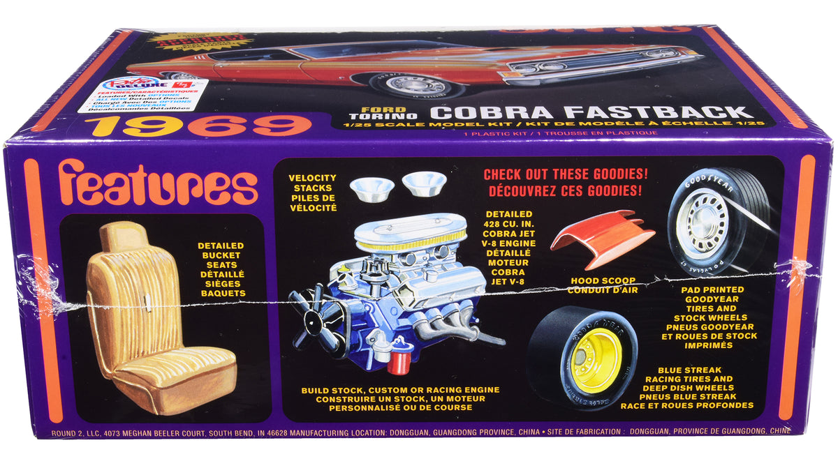 Skill 2 Model Kit 1969 Ford Torino Cobra Fastback 3-in-1 Kit 1/25 Scale Model by AMT