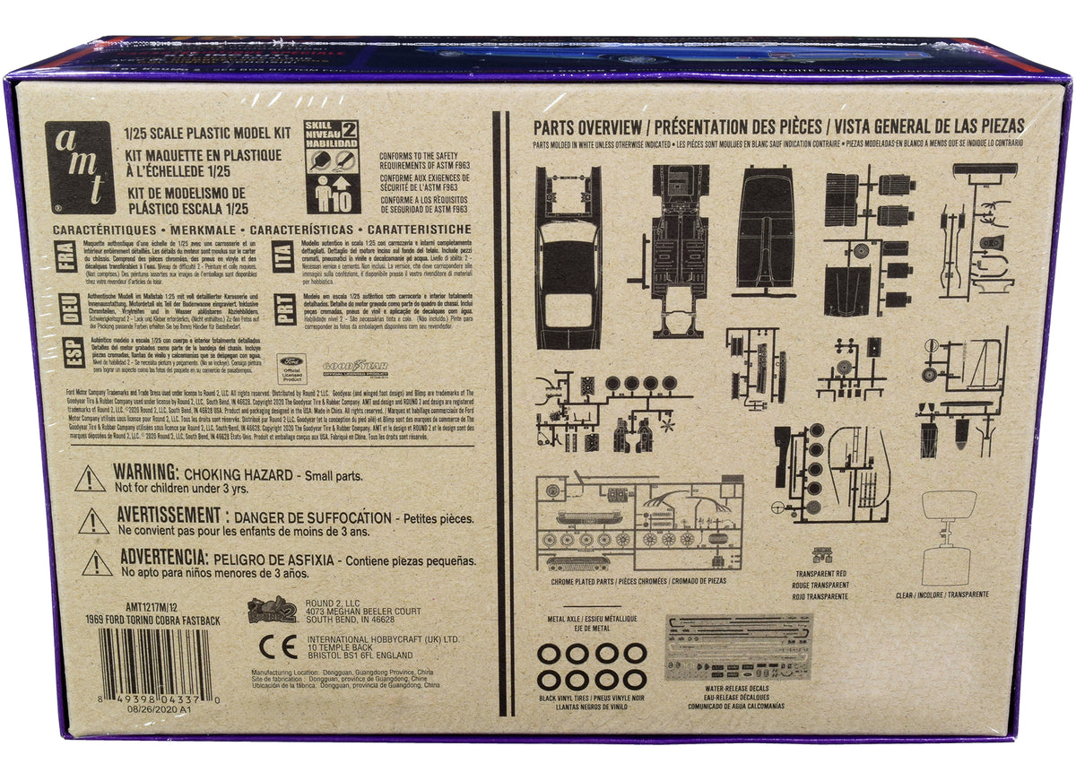 Skill 2 Model Kit 1969 Ford Torino Cobra Fastback 3-in-1 Kit 1/25 Scale Model by AMT