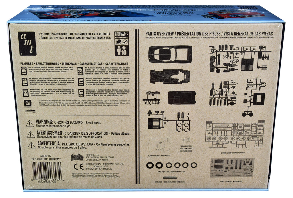 Skill 2 Model Kit 1963 Chevrolet Corvette Stingray 1/25 Scale Model by AMT