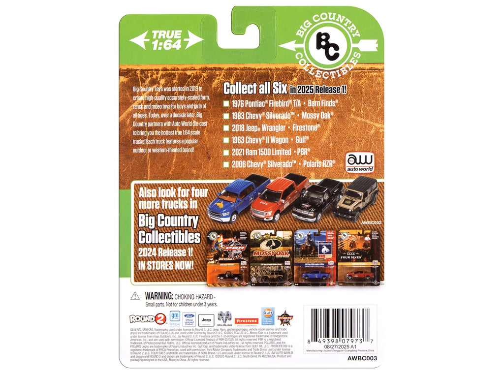 2021 Ram 1500 Limited Pickup Truck 'PBR (Professional Bull Riders)' Gray Metallic with Graphics 'Big Country Collectibles' 2025 Series 1/64 Diecast Model Car by Auto World