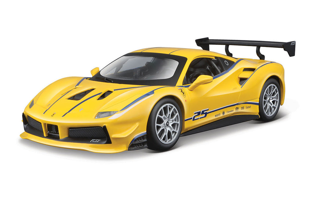 Ferrari 488 Challenge #25 Yellow with Blue Stripes 'Ferrari Racing' 1/24 Diecast Model Car by Bburago