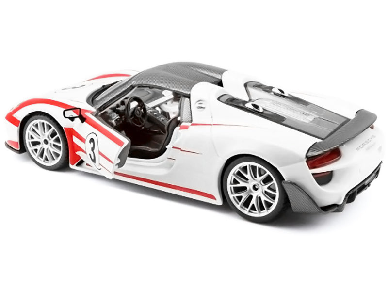 Porsche 918 Spyder Weissach #3 White 1/24 Diecast Model Car by Bburago