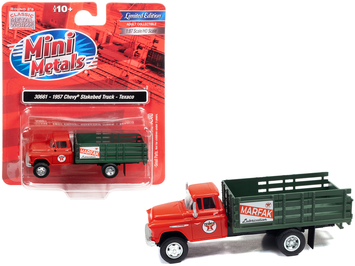 1957 Chevrolet Stakebed Truck Red 'Texaco - Marfak Lubrication' 1/87 (HO) Scale Model Car by Classic Metal Works