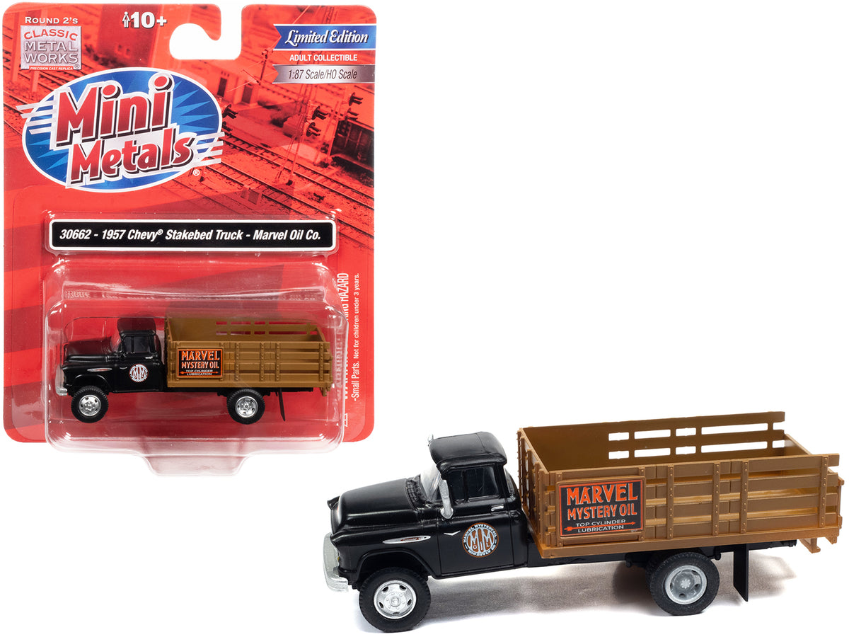 1957 Chevrolet Stakebed Truck Matt Black 'Marvel Mystery Oil Co.' 1/87 (HO) Scale Model Car by Classic Metal Works