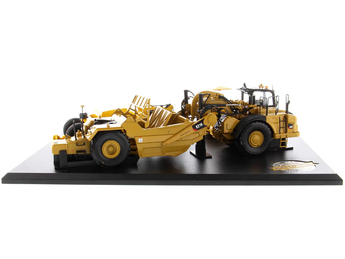 CAT Caterpillar 621K Tractor Scraper and CAT Caterpillar D7 Track-Type Tractor with No. 70 Scraper Set 'Evolution Series' 1/50 Diecast Models by Diecast Masters