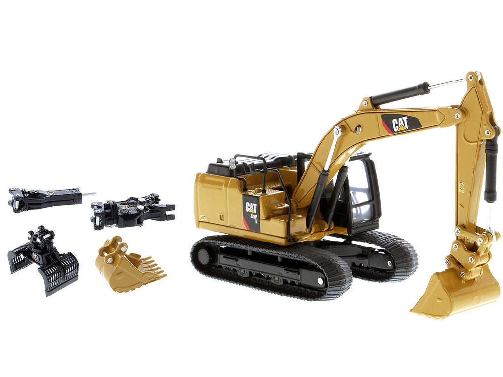 CAT Caterpillar 320F L Hydraulic Tracked Excavator with 5 Work Tools 'Play & Collect!' 1/64 Diecast Model by Diecast Masters