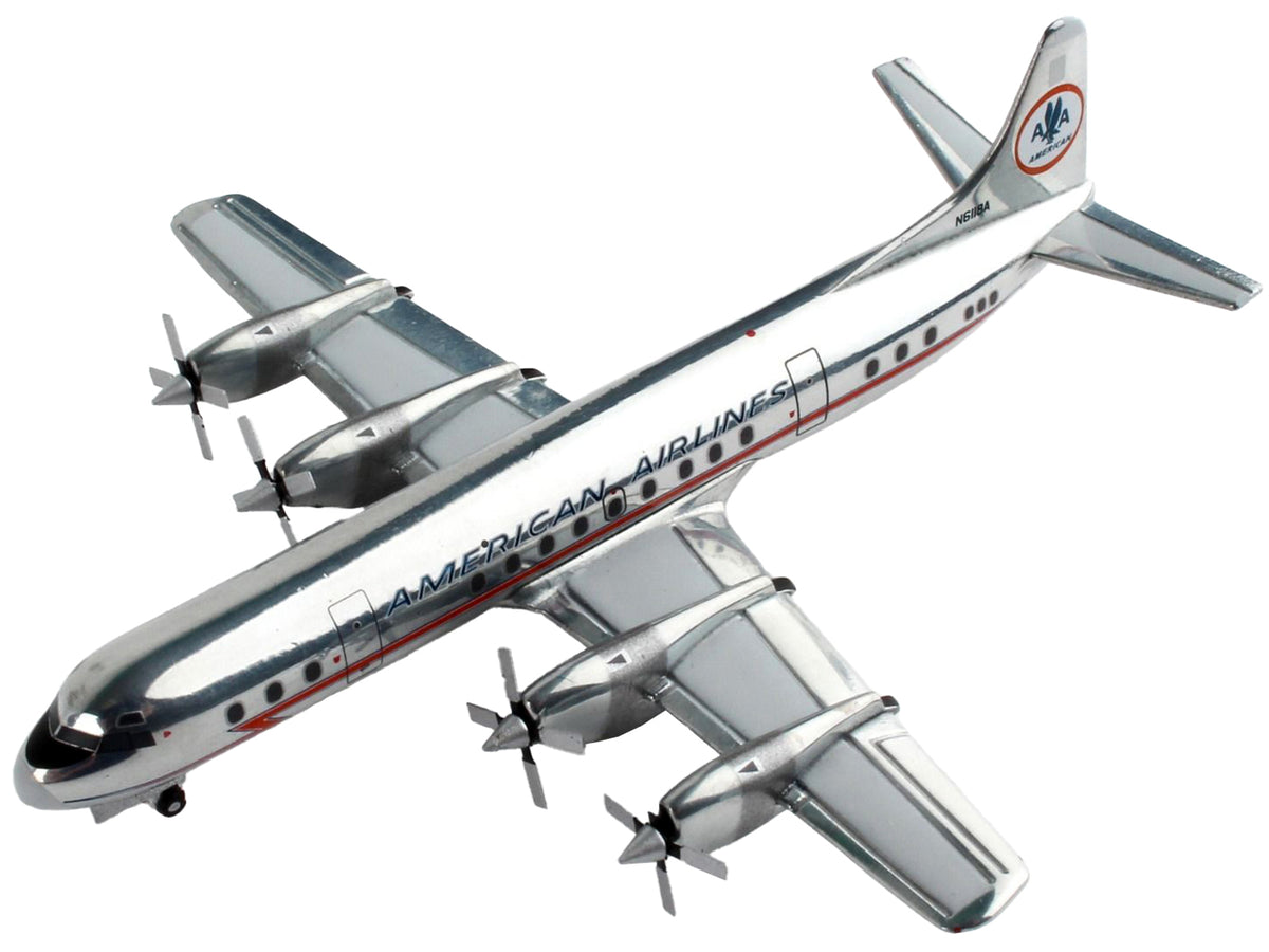 Lockheed L-188 Electra Commercial Aircraft 'American Airlines' Silver with Red Stripes 1/400 Diecast Model Airplane by GeminiJets
