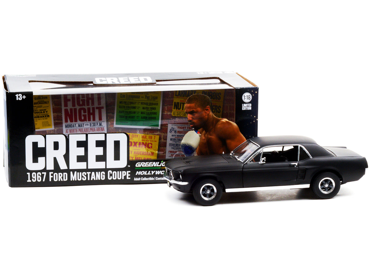 1967 Ford Mustang Coupe Matt Black (Adonis Creed's) 'Creed' (2015) Movie 1/18 Diecast Model Car by Greenlight