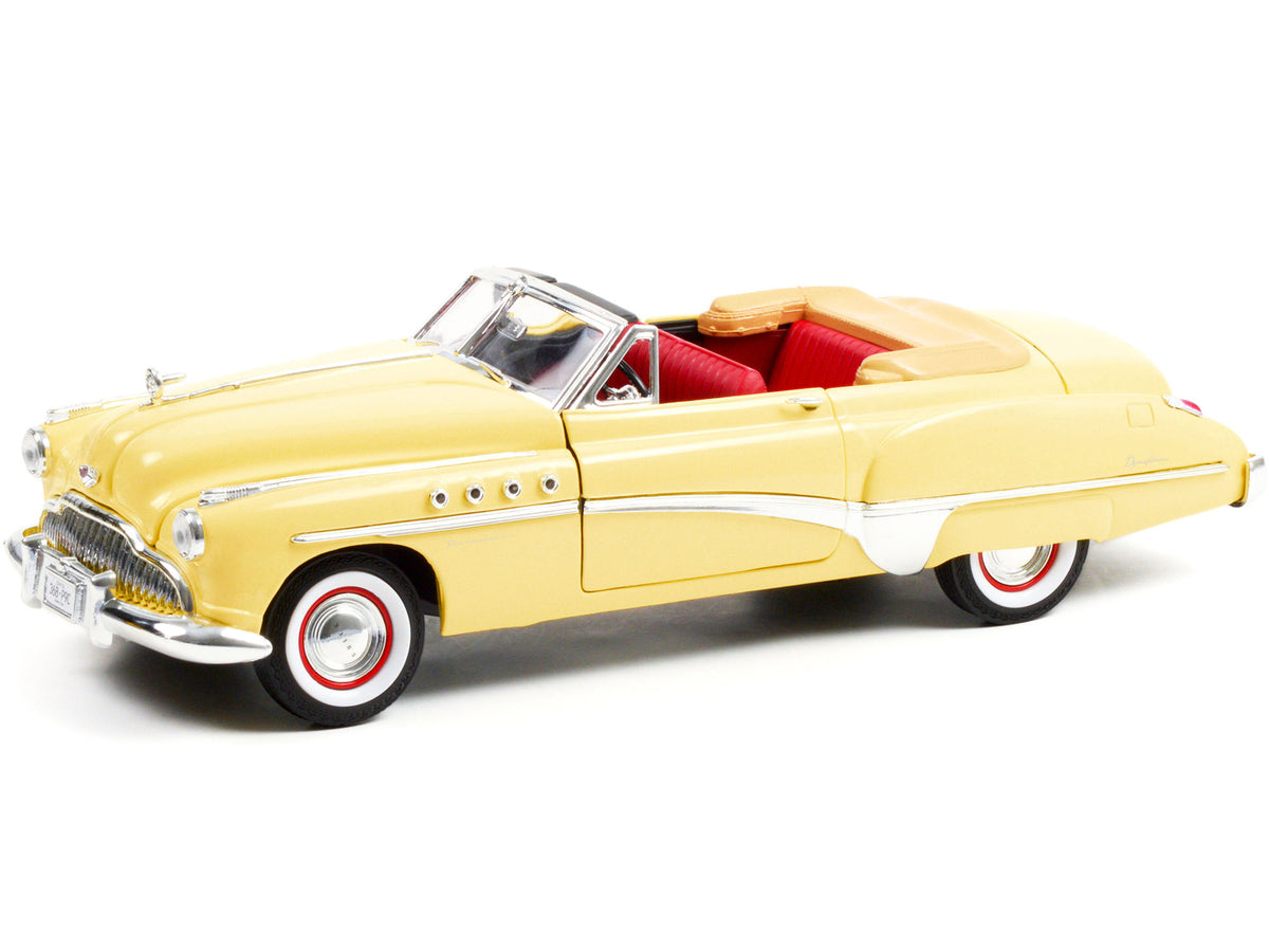 1949 Buick Roadmaster Convertible (Charlie Babbitt's) Yellow with Red Interior 'Rain Man' (1988) Movie 1/18 Diecast Model Car by Greenlight