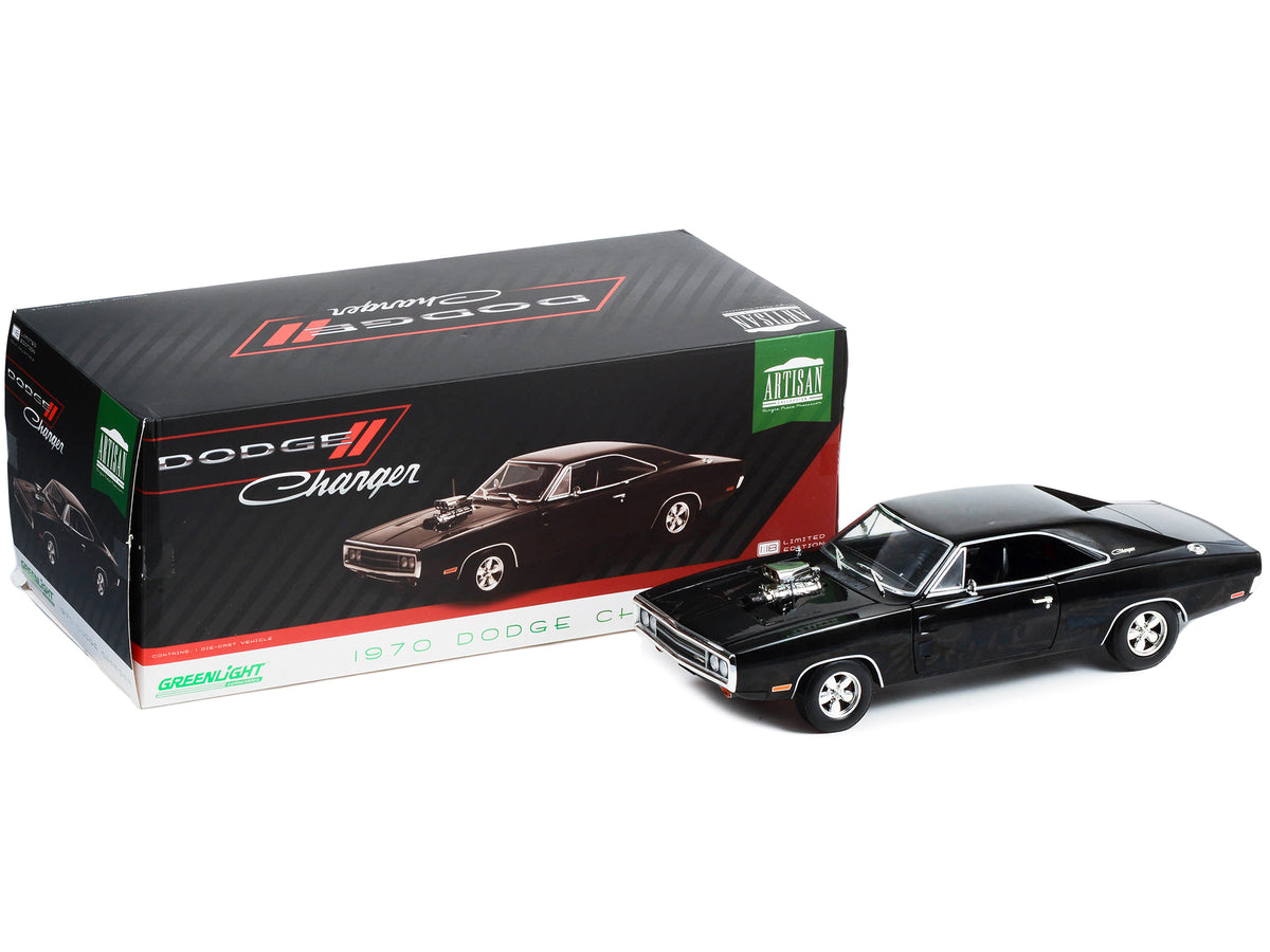 1970 Dodge Charger with Blown Engine Black 'Artisan Collection' Series 1/18 Diecast Model Car by Greenlight