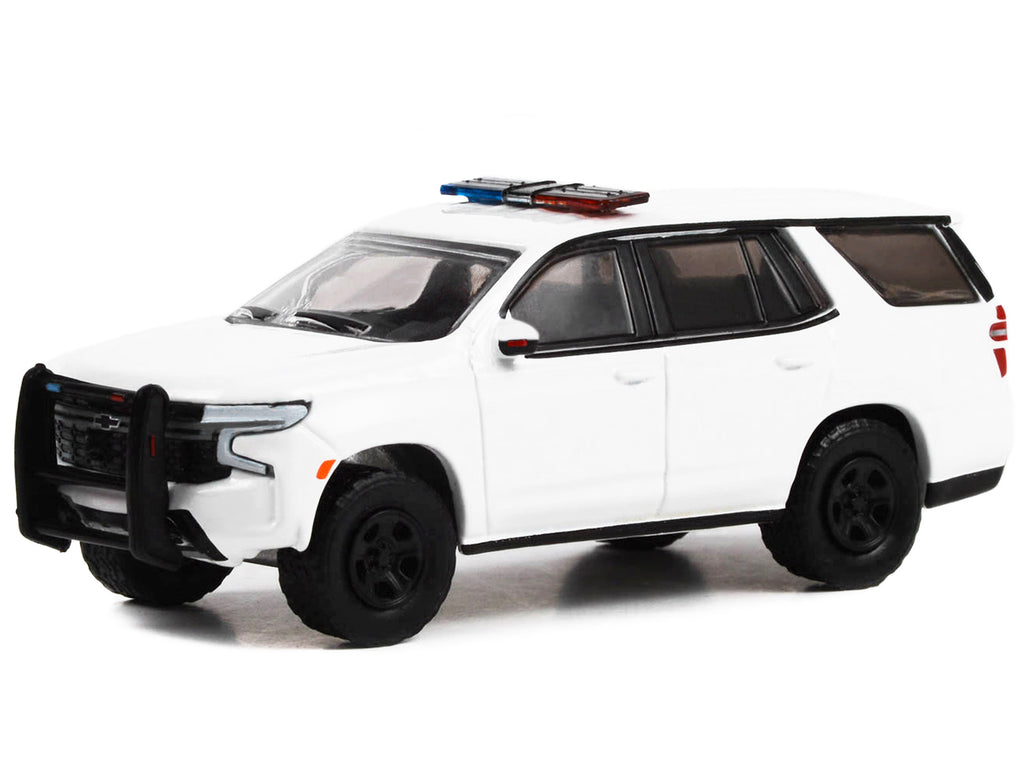 2022 Chevrolet Tahoe Police Pursuit Vehicle (PPV) White with Light Bar 'Hot Pursuit' 'Hobby Exclusive' Series 1/64 Diecast Model Car by Greenlight
