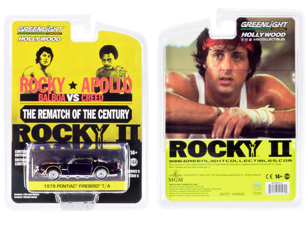 1979 Pontiac Firebird Trans Am T/A Black with Hood Bird 'Rocky II' (1979) Movie 'Hollywood Series' Release 5 1/64 Diecast Model Car by Greenlight