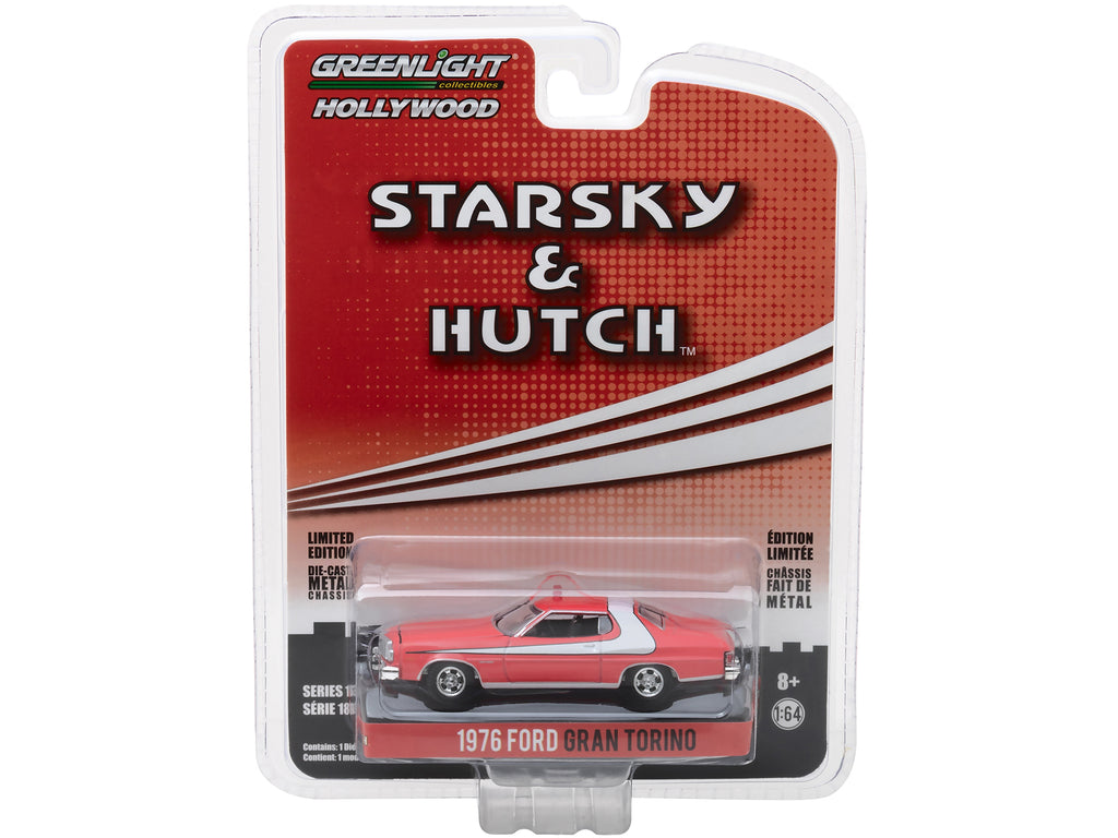 1976 Ford Gran Torino Red with White Stripe 'Starsky and Hutch' (1975-1979) TV Series 'Hollywood Series' Release 18 1/64 Diecast Model Car by Greenlight