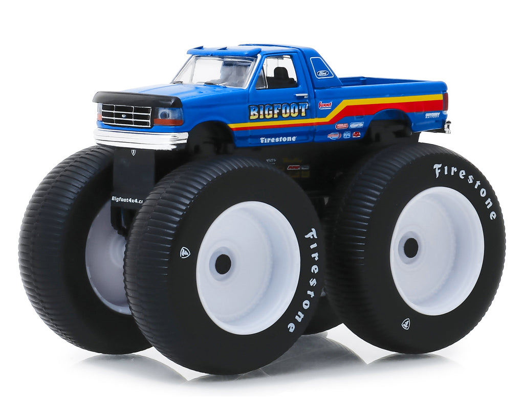 1996 Ford F-250 Monster Truck 'Bigfoot #7' Metallic Blue with Stripes 'Kings of Crunch' Series 5 1/64 Diecast Model Car by Greenlight