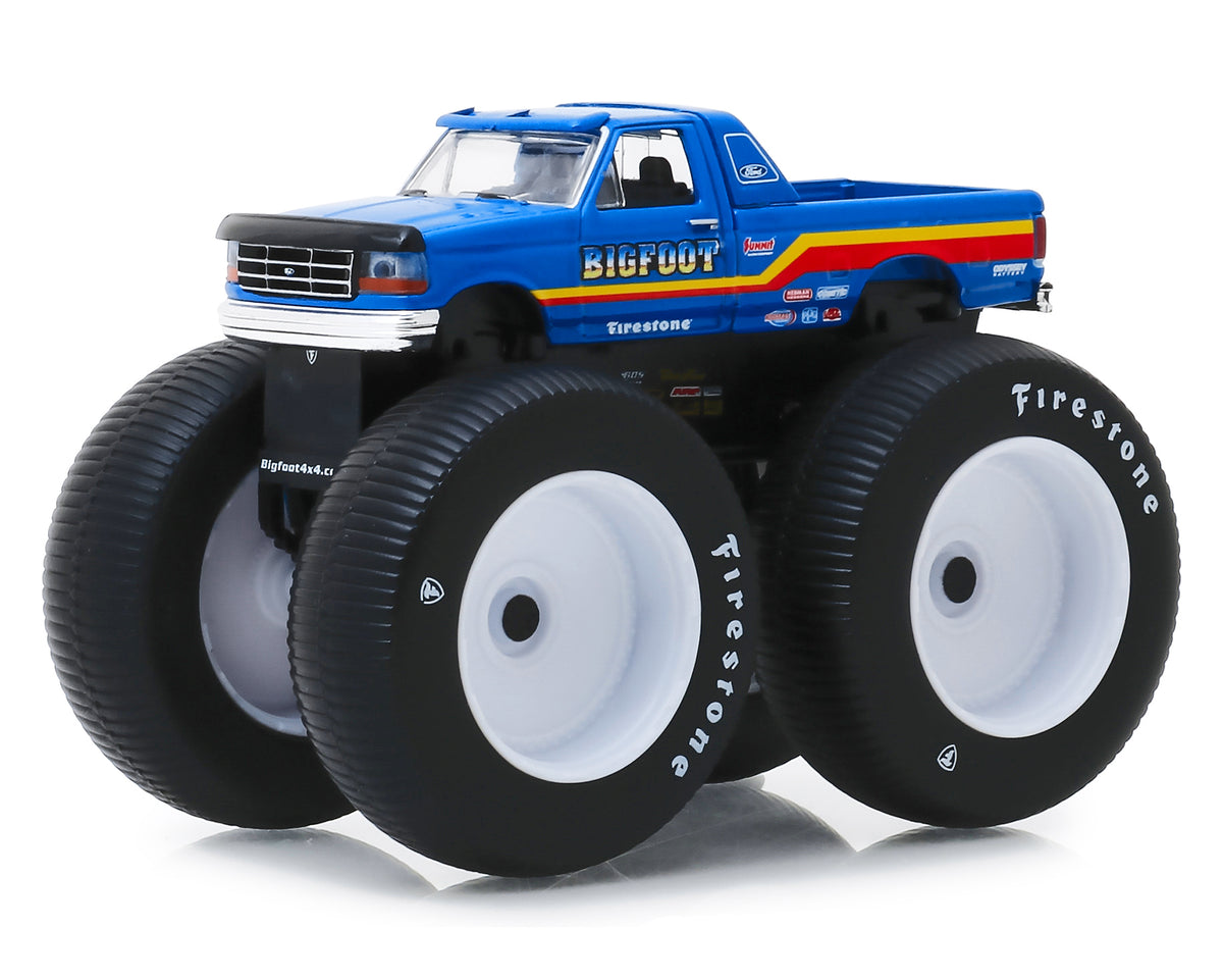 1996 Ford F-250 Monster Truck 'Bigfoot #7' Metallic Blue with Stripes 'Kings of Crunch' Series 5 1/64 Diecast Model Car by Greenlight