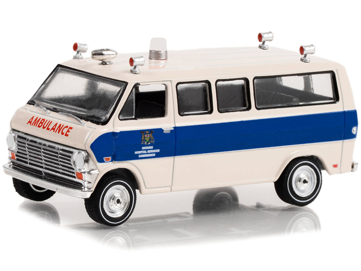 1969 Ford Econoline Ambulance Beige with Blue Stripes 'Ontario Hospital Services Commission Ontario Canada' 'First Responders' Series 1 1/64 Diecast Model Car by Greenlight