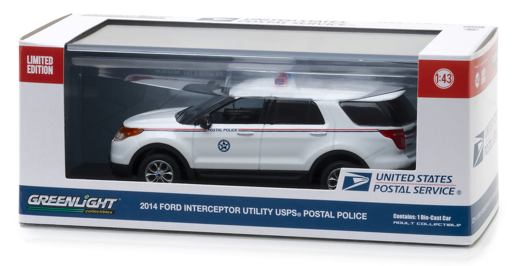 2014 Ford Interceptor Utility Postal Police 'United States Postal Service' (USPS) White 1/43 Diecast Model Car by Greenlight