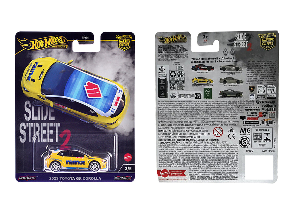 2023 Toyota GR Corolla 'Rain X' Yellow 'Slide Street 2' Series Diecast Model Car by Hot Wheels