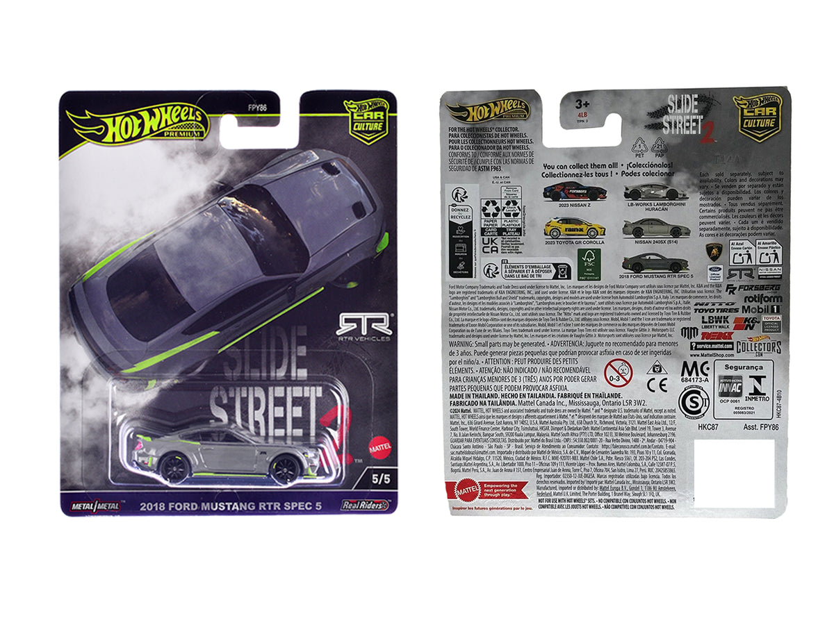 2018 Ford Mustang RTR Spec 5 Gray 'Slide Street 2' Series Diecast Model Car by Hot Wheels