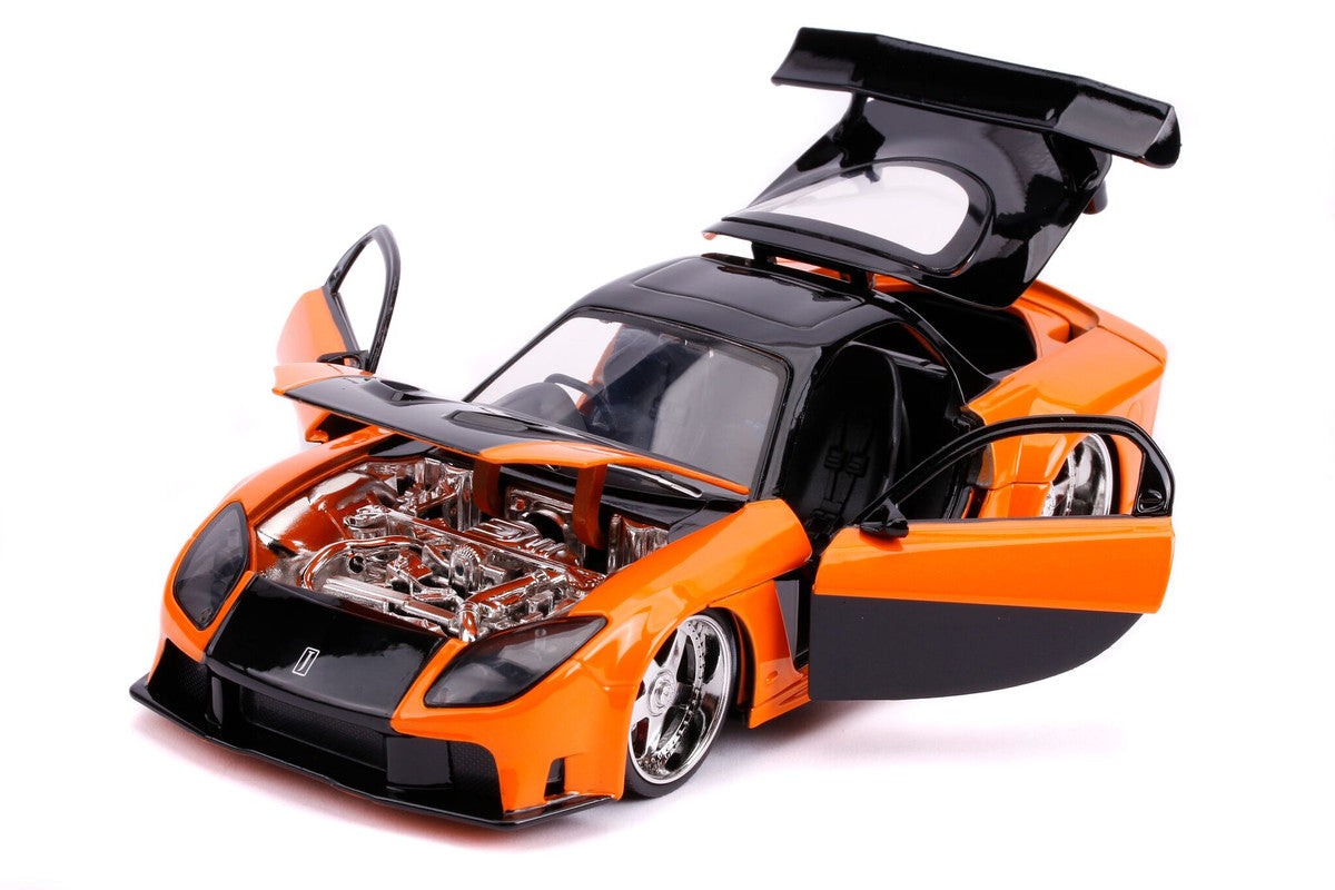 Han's Mazda RX-7 RHD (Right Hand Drive) Orange and Black 'The Fast and the Furious: Tokyo Drift' (2006) Movie '25 Years of Fast & Furious' Series 1/24 Diecast Model Car by Jada