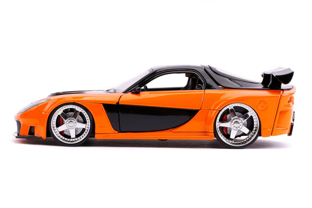 Han's Mazda RX-7 RHD (Right Hand Drive) Orange and Black 'The Fast and the Furious: Tokyo Drift' (2006) Movie '25 Years of Fast & Furious' Series 1/24 Diecast Model Car by Jada