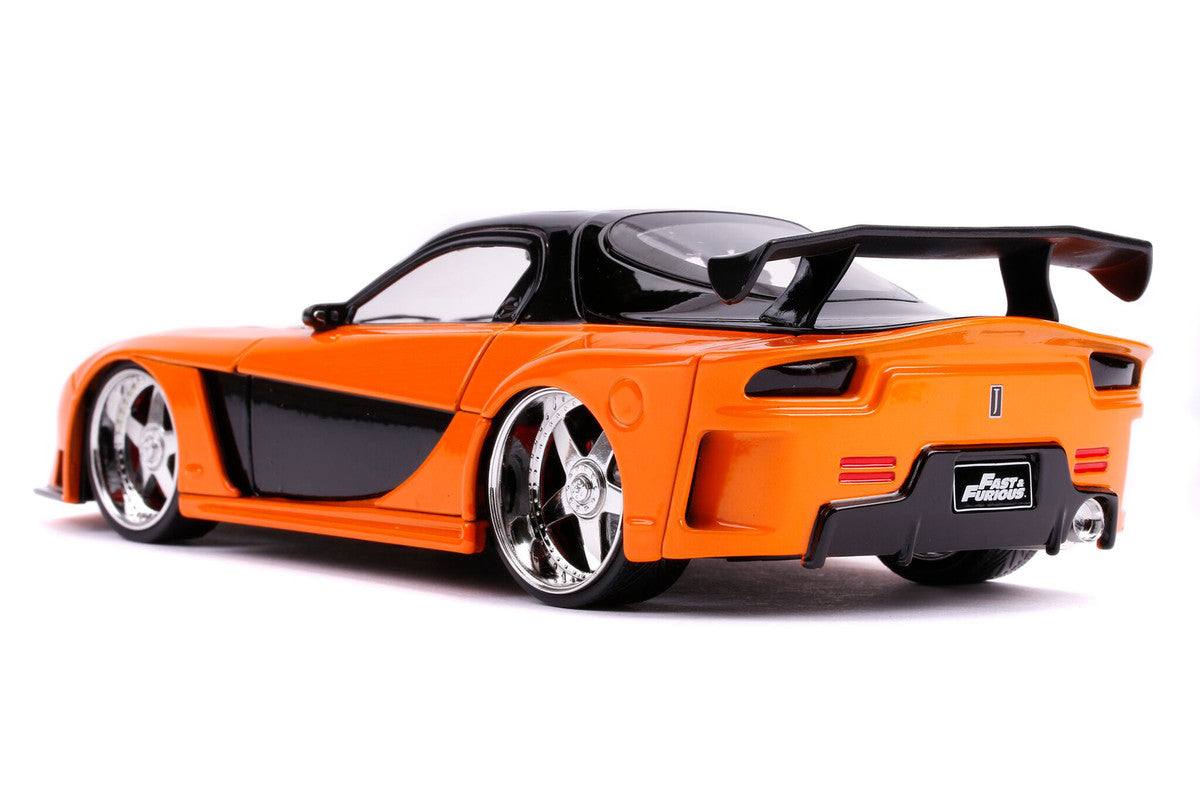 Han's Mazda RX-7 RHD (Right Hand Drive) Orange and Black 'The Fast and the Furious: Tokyo Drift' (2006) Movie '25 Years of Fast & Furious' Series 1/24 Diecast Model Car by Jada